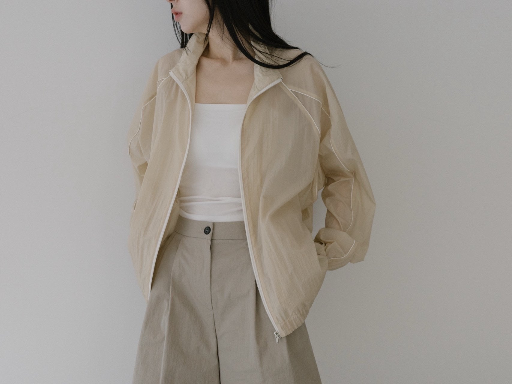 nokcha jacket /pants beige 最終値下げ High Collar Zip Jacket in Beige – The NKC Store