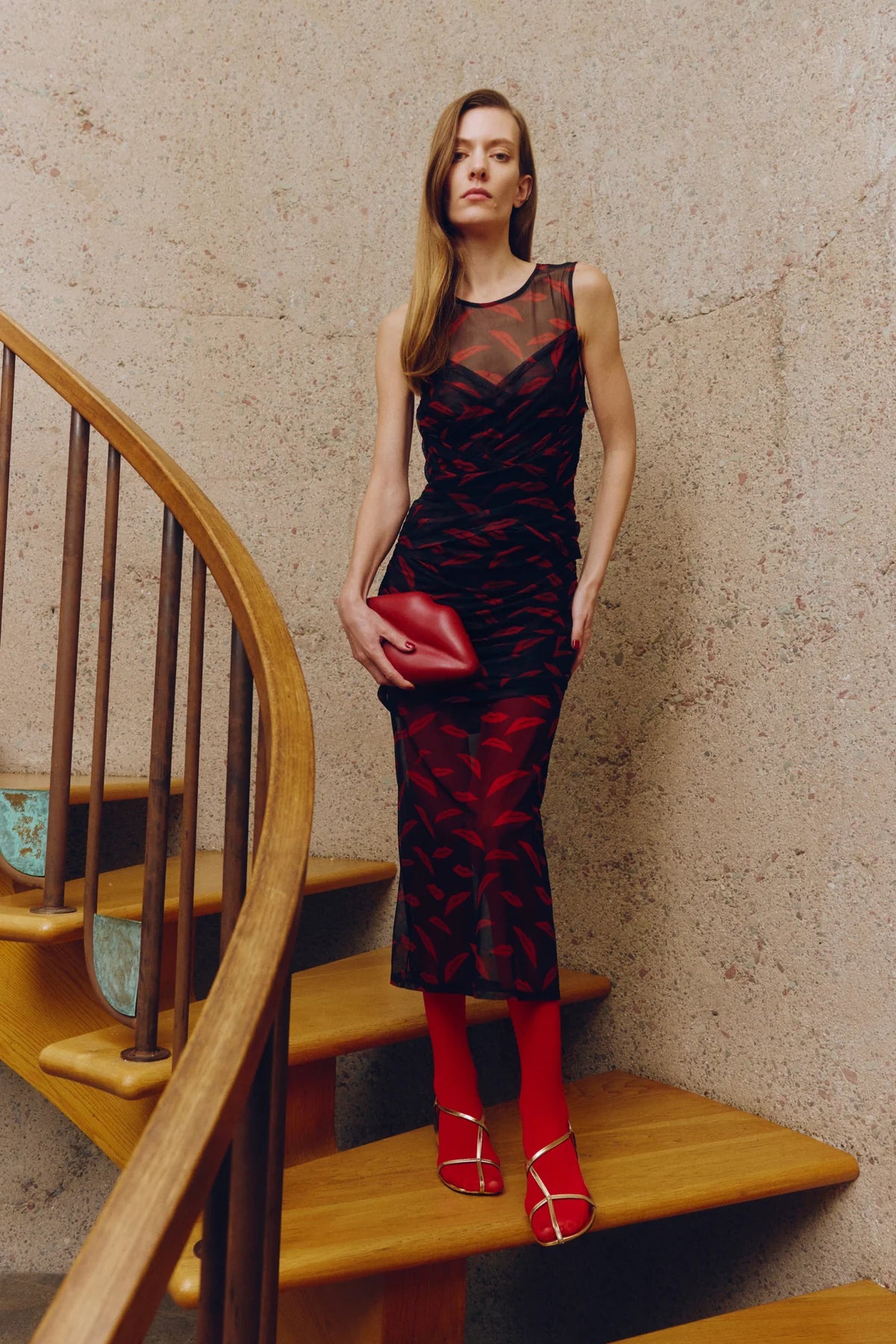 Kinny Mesh Dress Lip Print Kinny Mesh Dress Lip Print