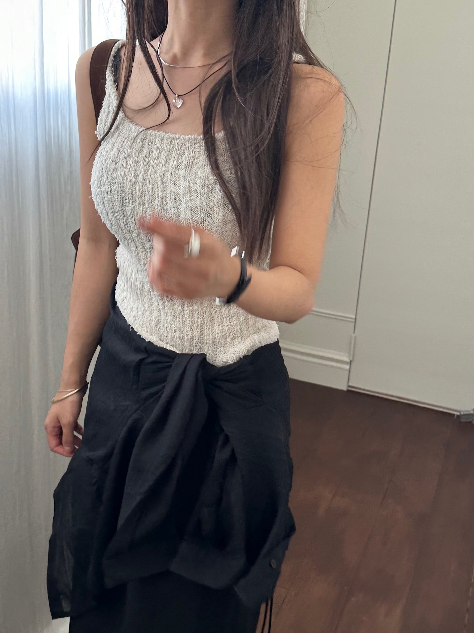 NKNIT mesh♡ KNIT T-shirt Knit T-Shirt ~ Black Flamme Mesh – 3sixteen