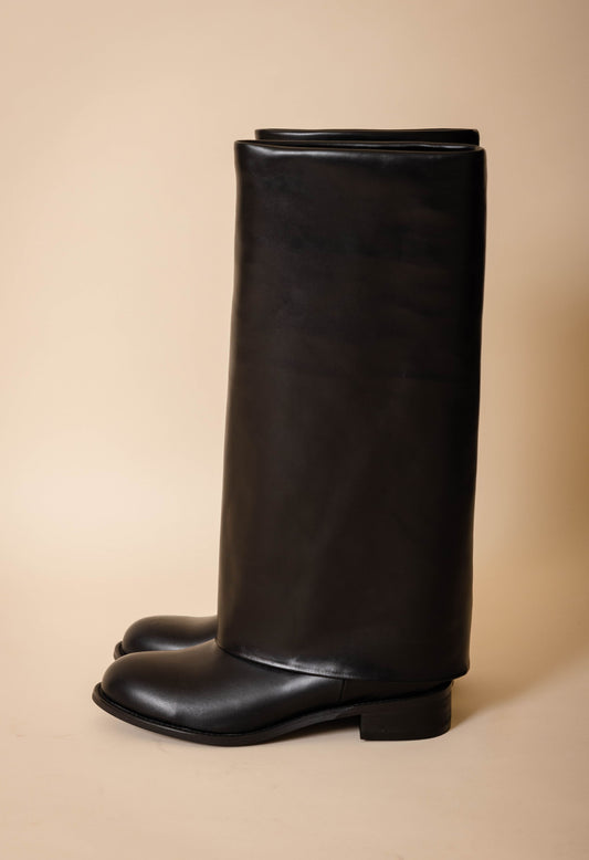 Agnes Fold Over Riding Boot in Black