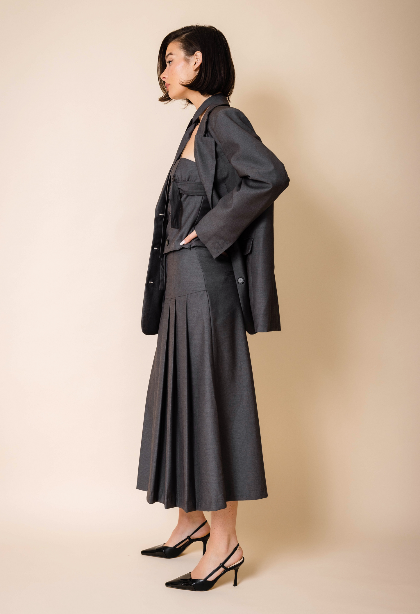 Heritage Midi Skirt in Charcoal