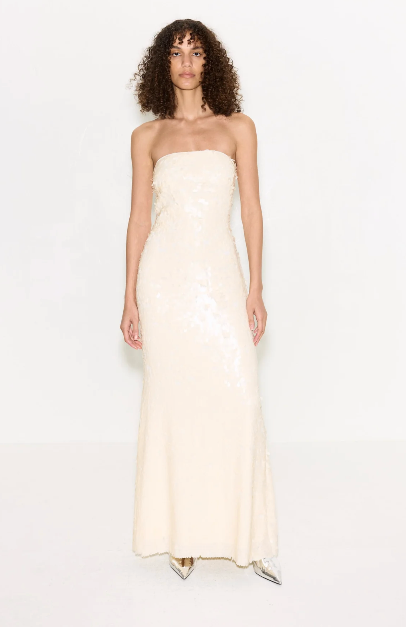 white strapless sequin dress SIMONMILLER Sculpty Strapless Sequin Dress In Bone 4 / Bone