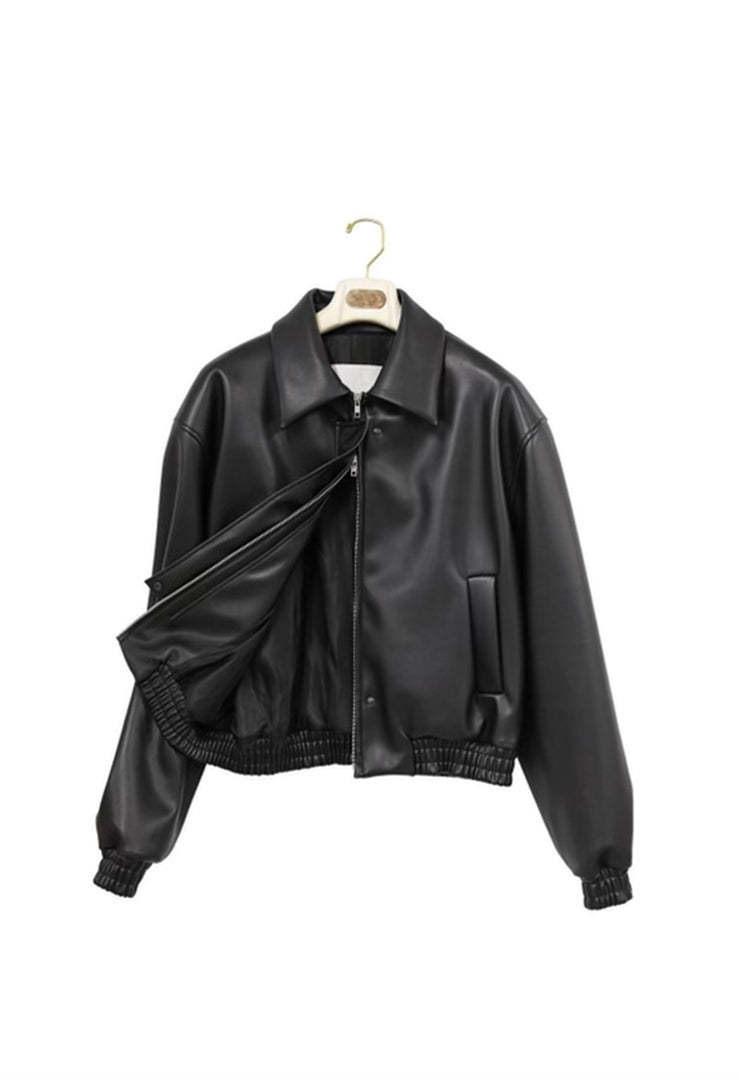 Black Vegan Leather Bomber Jacket